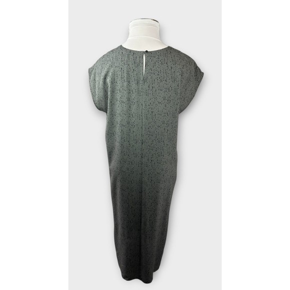 Eileen Fisher 100% Silk Round Neck Maxi Shift Dress Gray Black Print Size Large - Picture 7 of 16